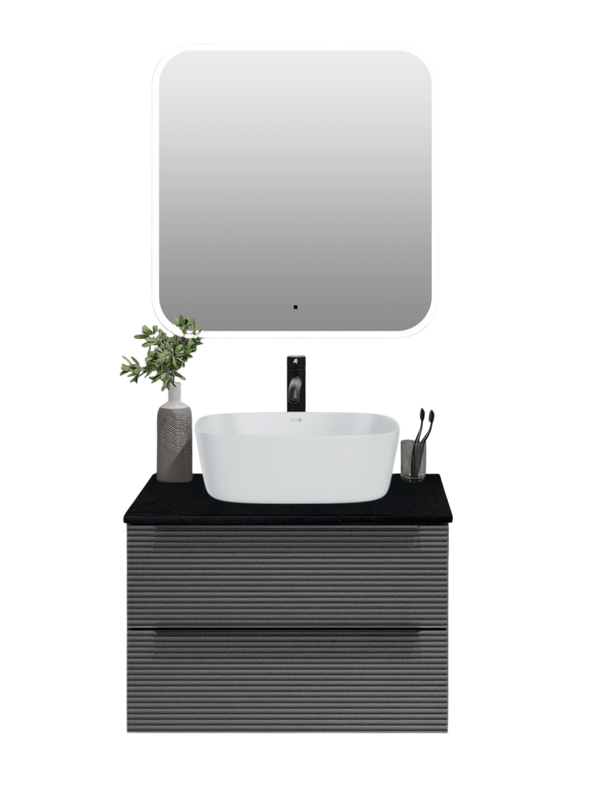 Тумба с раковиной Runo Орлеан 60 подвесная, серая, черная