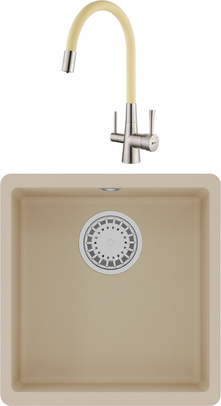Комплект Мойка Lemark Sinara 400-U 9910062 бежевая + Смеситель Comfort LM3075BN-Beige с гибким изливом, никель, бежевый