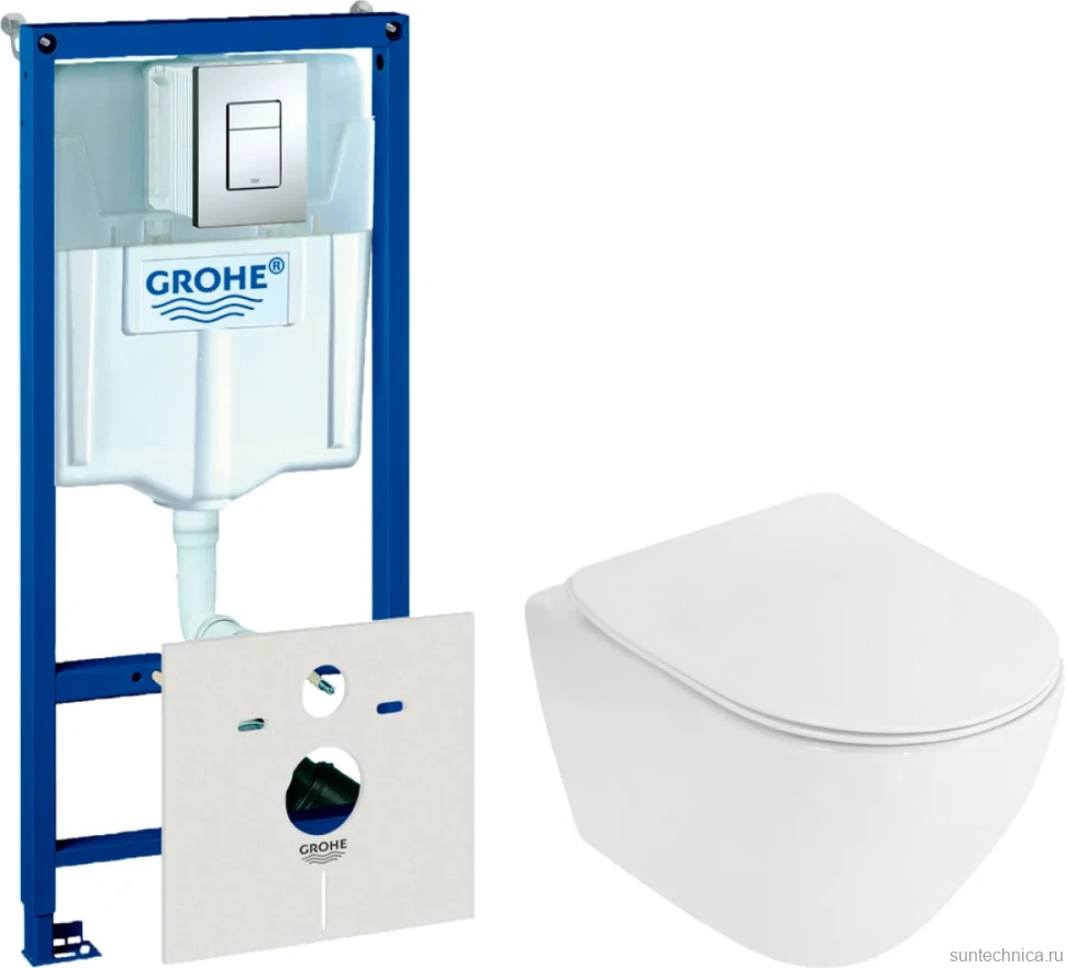 Комплект Унитаз подвесной Cezares Stylus + Крышка CZR-2316-SC с микролифтом + Инсталляция Grohe Rapid SL 38775001H 4 в 1 с кнопкой смыва и шумоизоляцией