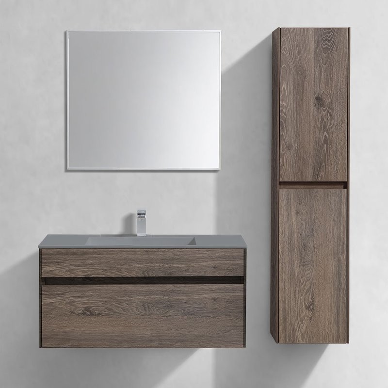 Тумба с раковиной Vincea Chiara 100, темный дуб, с серой раковиной