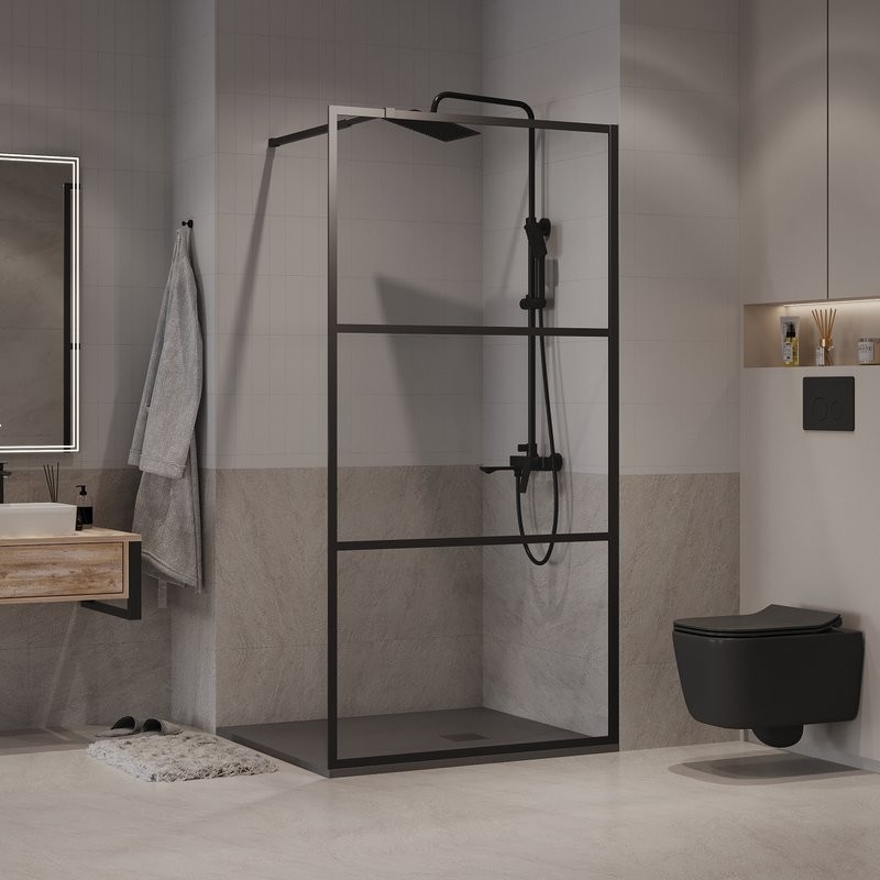 Душевая перегородка Niagara Nova NG-688-10BLACK 100х195, профиль матовый черный, стекло прозрачное