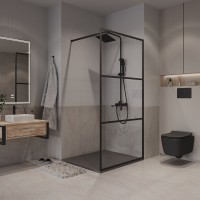 Душевая перегородка Niagara Nova NG-688-10BLACK 100х195, профиль матовый черный, стекло прозрачное