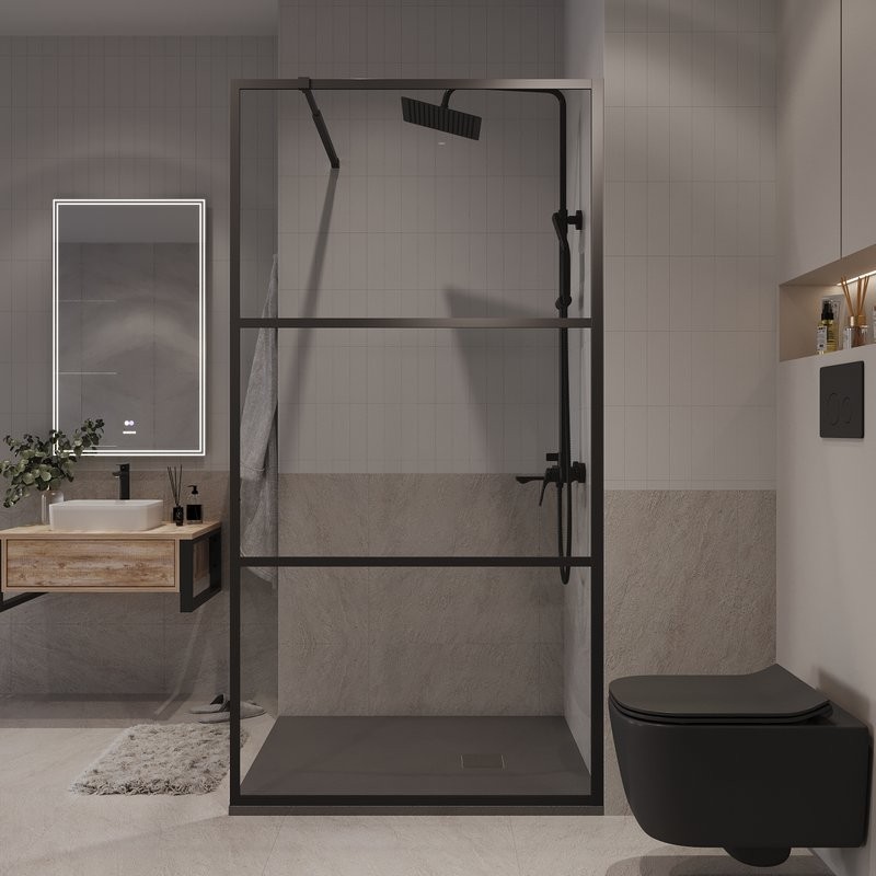 Душевая перегородка Niagara Nova NG-688-10BLACK 100х195, профиль матовый черный, стекло прозрачное