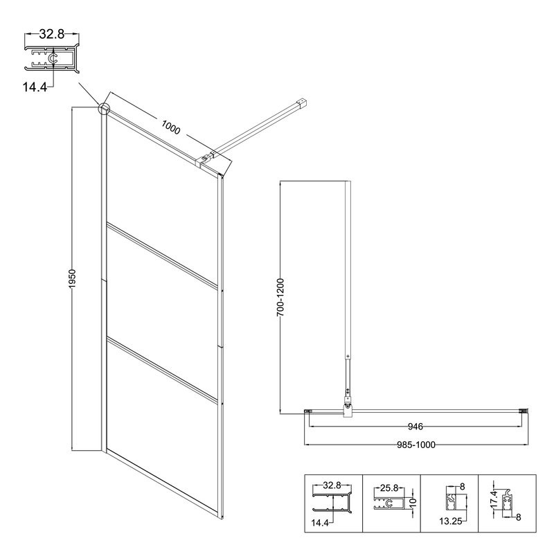 Душевая перегородка Niagara Nova NG-688-10BLACK 100х195, профиль матовый черный, стекло прозрачное