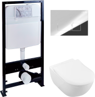 Комплект Унитаз подвесной Villeroy & Boch Subway 2.0 5614R201 alpin + Инсталляция EWRIKA ProLT 0026-2020 + Кнопка 0041 хром