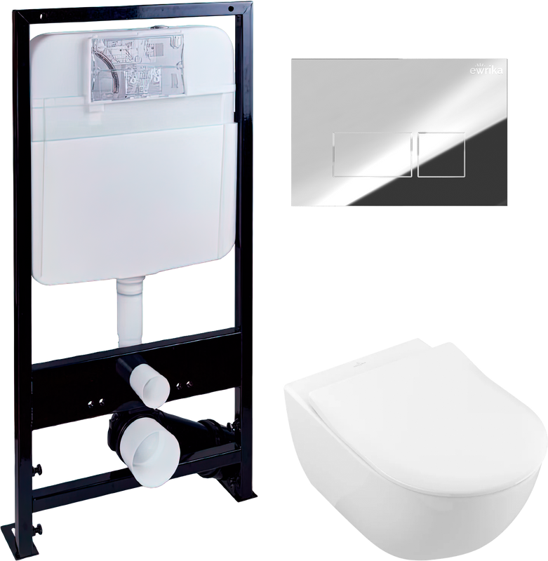 Комплект Унитаз подвесной Villeroy & Boch Subway 2.0 5614R201 alpin + Инсталляция EWRIKA ProLT 0026-2020 + Кнопка 0041 хром