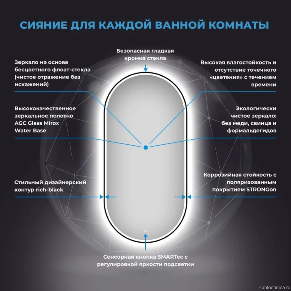 Зеркало Wellsee 7 Rays’ Spectrum 40х80 с фронтальной подсветкой, черное матовое