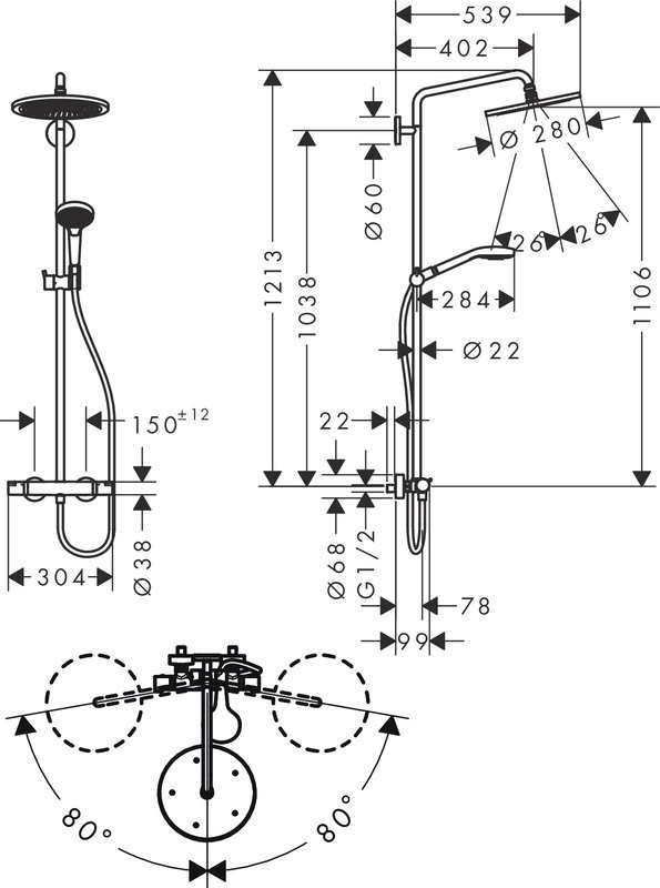 Душевая стойка Hansgrohe Croma Select S 280 1jet 26890700 с термостатом, матовый белый