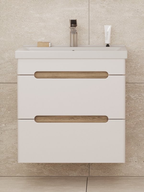 Тумба под раковину без столешницы SanStar Diva 60 подвесная матовая белая, дуб вотан