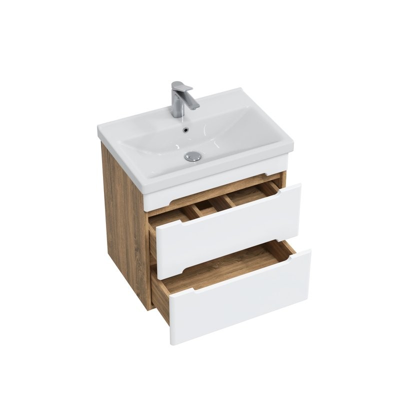 Тумба под раковину без столешницы SanStar Diva 60 подвесная матовая белая, дуб вотан