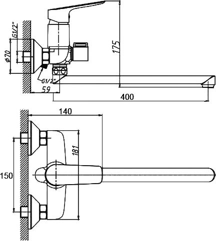 Смеситель с длинным изливом для ванны D-lin 460 D147460 хром
