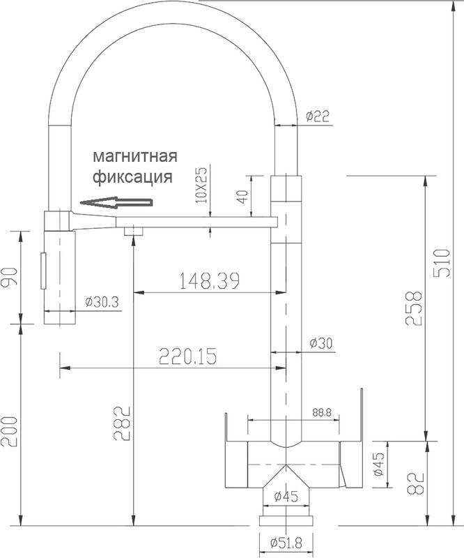 Смеситель для кухни Zorg Sanitary SZR-3030 хром