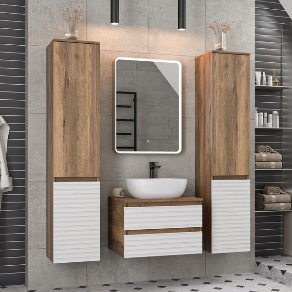 Мебель для ванной комнаты Brevita Dakota 60 подвесная, дуб галифакс олово, белый