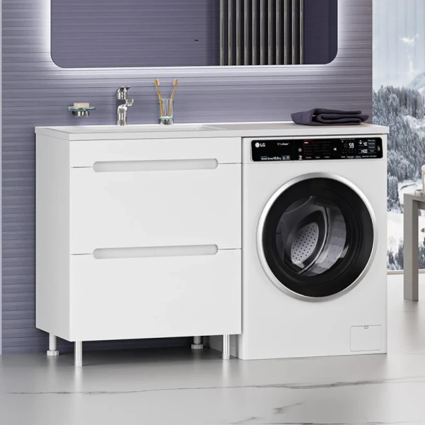 Тумба с раковиной Misty Байкал 70 L для стиральной машины, белая