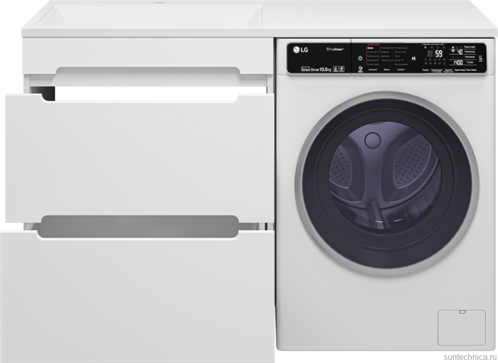 Тумба с раковиной Misty Байкал 70 L для стиральной машины, белая