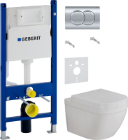 Комплект Унитаз подвесной Grohe Euro Ceramic + Крышка 39330001 с микролифтом + Инсталляция Geberit Duofix Delta 458.149.21.1 с кнопкой смыва, хром + Звукоизоляция