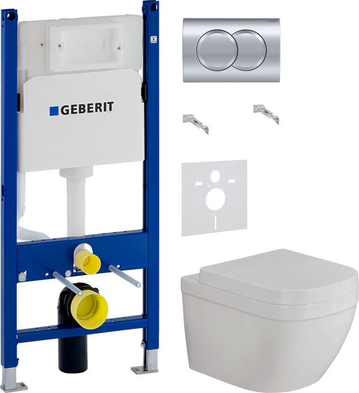 Комплект Унитаз подвесной Grohe Euro Ceramic + Крышка 39330001 с микролифтом + Инсталляция Geberit Duofix Delta 458.149.21.1 с кнопкой смыва, хром + Звукоизоляция
