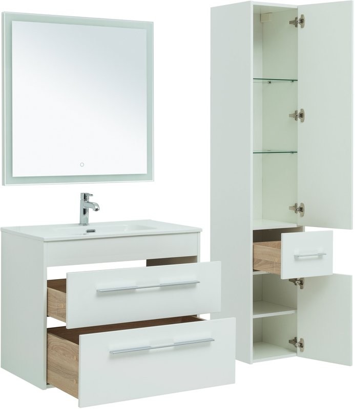 Мебель для ванной комнаты Aquanet Августа 80 белый глянец