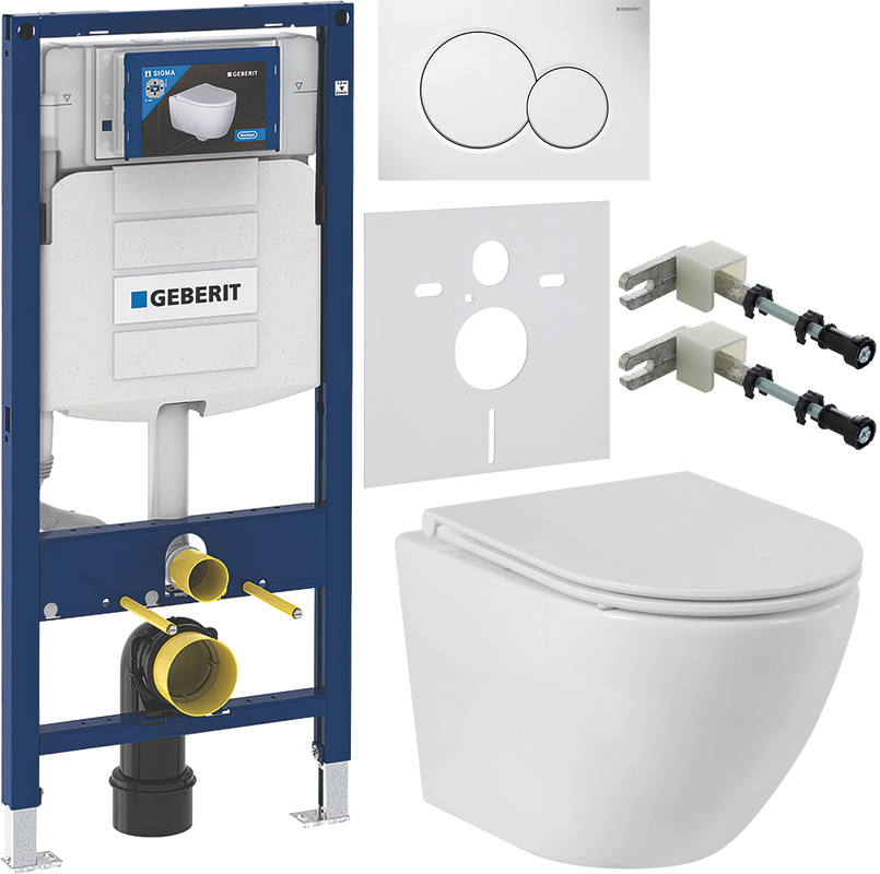 Комплект Унитаз подвесной BelBagno Sfera-r + Крышка BB870SC с микролифтом + Инсталляция Geberit Duofix UP 320 111.300.00.5 + Кнопка Sigma 01 115.770.11.5 белая + Крепления 111.815.00.1 к стене + Звукоизоляция