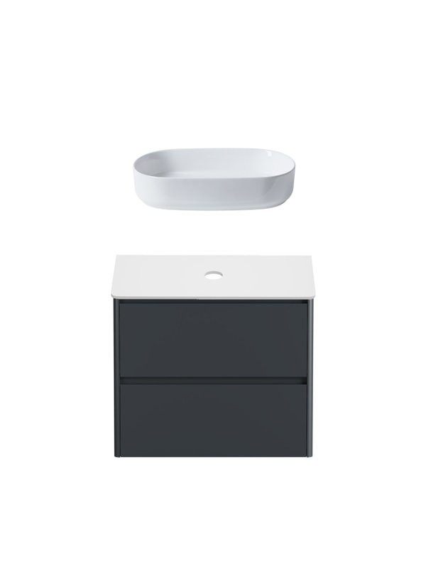 Тумба с раковиной Allen Brau Gravity 80 2 ящика, матовый антрацит, столешница белая, раковина Fantasy Oval 55, белая