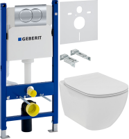 Комплект Унитаз подвесной Ideal Standard Tesi T536001 с микролифтом + Инсталляция Geberit Duofix Delta 458.149.21.1 с кнопкой смыва, хром + Звукоизоляция