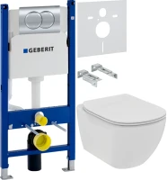 Комплект Унитаз подвесной Ideal Standard Tesi T536001 с микролифтом + Инсталляция Geberit Duofix Delta 458.149.21.1 с кнопкой смыва, хром + Звукоизоляция