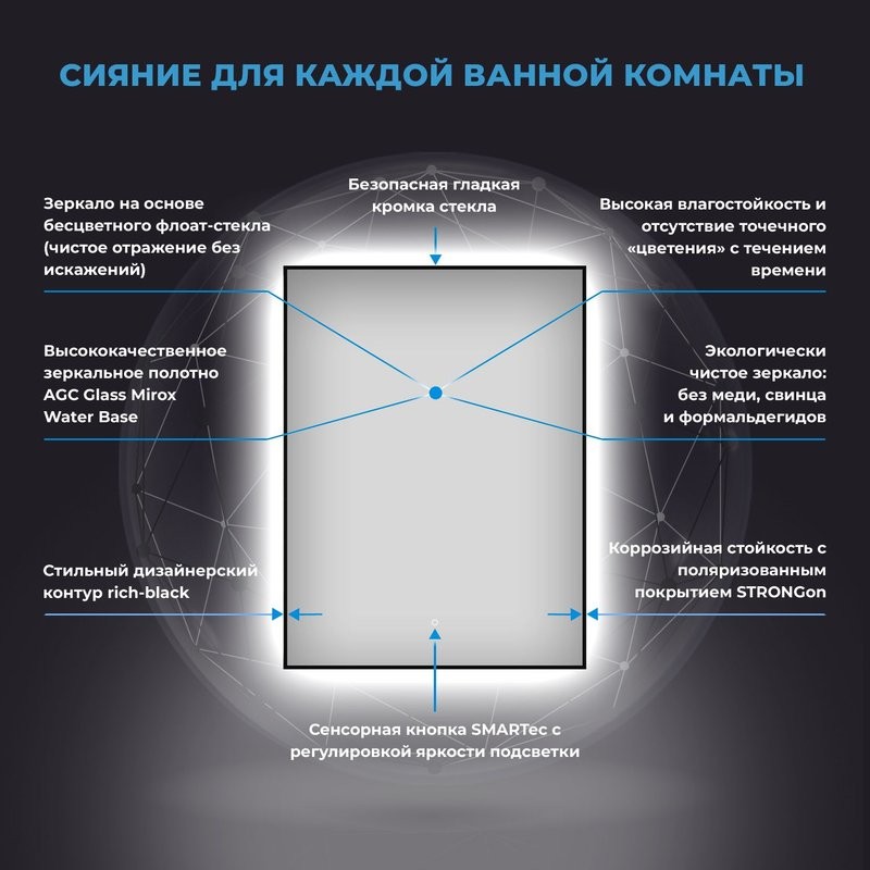 Зеркало Wellsee 7 Rays’ Spectrum 55х70 с подсветкой, черное