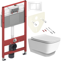 Комплект Унитаз подвесной Boheme Bello 971-MW белый матовый + Крышка 975-MW белая матовая + Инсталляция TECE Base 9400413 4 в 1 с кнопкой смыва