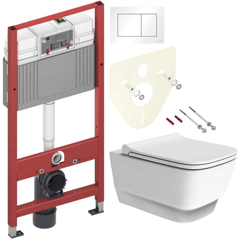 Комплект Унитаз подвесной Boheme Bello 971-MW белый матовый + Крышка 975-MW белая матовая + Инсталляция TECE Base 9400413 4 в 1 с кнопкой смыва