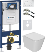 Комплект Унитаз подвесной Bauedge Bau Stil PRO безободковый, с микролифтом, белый + Крепления Geberit Duofix 111.815.00.1 к стене + Звукоизоляция + Инсталляция UP 320 111.300.00.5 + Кнопка Sigma 01 115.770.11.5 белая