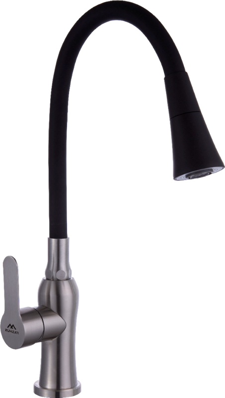 Смеситель для кухни Fashun A54801+N7350 с гибким изливом, сатин, черный