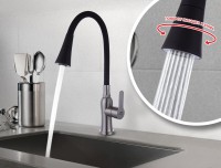 Смеситель для кухни Fashun A54801+N7350 с гибким изливом, сатин, черный