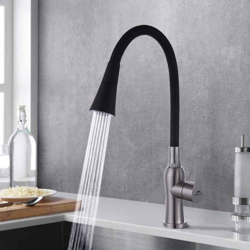 Смеситель для кухни Fashun A54801+N7350 с гибким изливом, сатин, черный