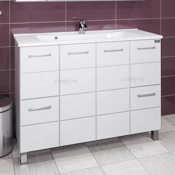 Тумба под раковину СаНта Омега Люкс 120 напольная белая