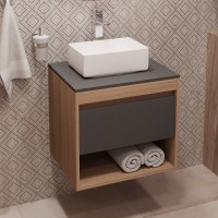 Тумба с раковиной Teymi Ritta 55 дуб эврика, матовый графит, раковина Helmi Mini 38