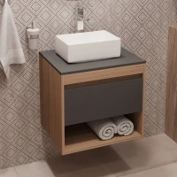 Тумба с раковиной Teymi Ritta 55 дуб эврика, матовый графит, раковина Helmi Mini 38