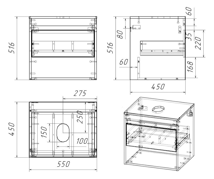 Тумба с раковиной Teymi Ritta 55 дуб эврика, матовый графит, раковина Helmi Mini 38