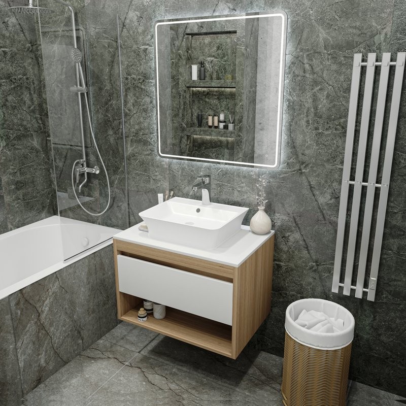 Тумба с раковиной Teymi Ritta 75 дуб эврика, матовая белая, раковина Aina 49