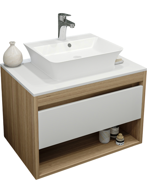 Тумба с раковиной Teymi Ritta 75 дуб эврика, матовая белая, раковина Aina 49