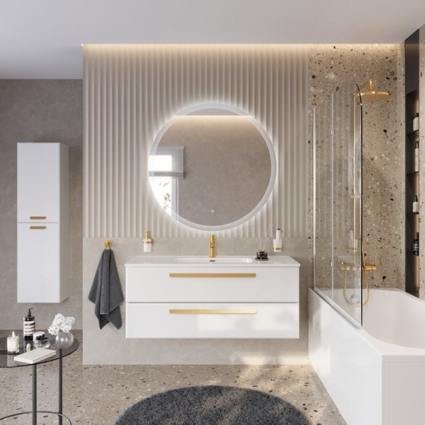 Мебель для ванной комнаты Cezares Eco Cer-N 120 bianco lucido, раковина Duet 120, ручки сатиновое золото