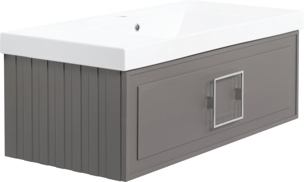 Тумба с раковиной La Fenice Cubo 100 подвесная, cappuccino, ручка хром, раковина Cubo 100