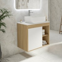 Тумба с раковиной Teymi Nura 70 дуб эврика, матовая белая, раковина Solli 50