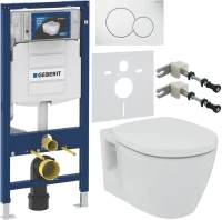 Комплект Унитаз подвесной Ideal Standard Connect + Крышка + Инсталляция Geberit Duofix UP 320 111.300.00.5 + Кнопка Sigma 01 115.770.11.5 белая + Крепления 111.815.00.1 к стене + Звукоизоляция