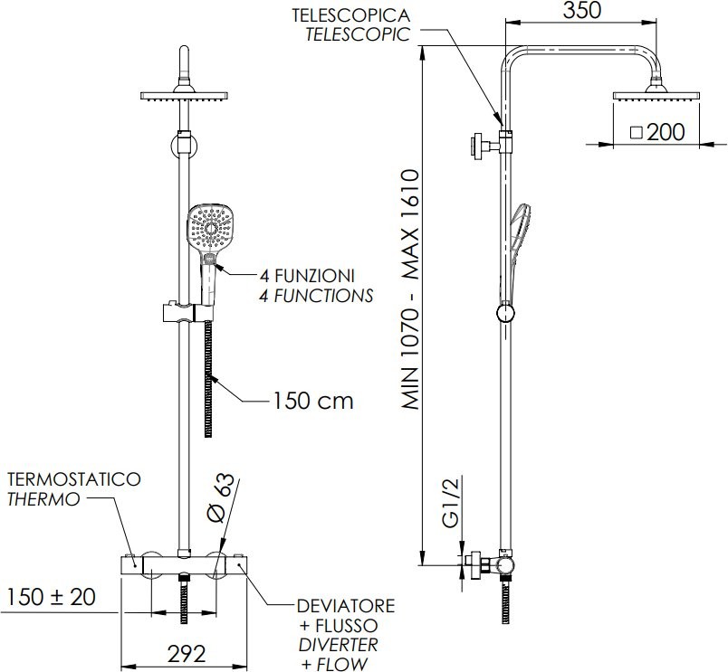 Душевая стойка Remer Elegance EQ32A8CPSD20
