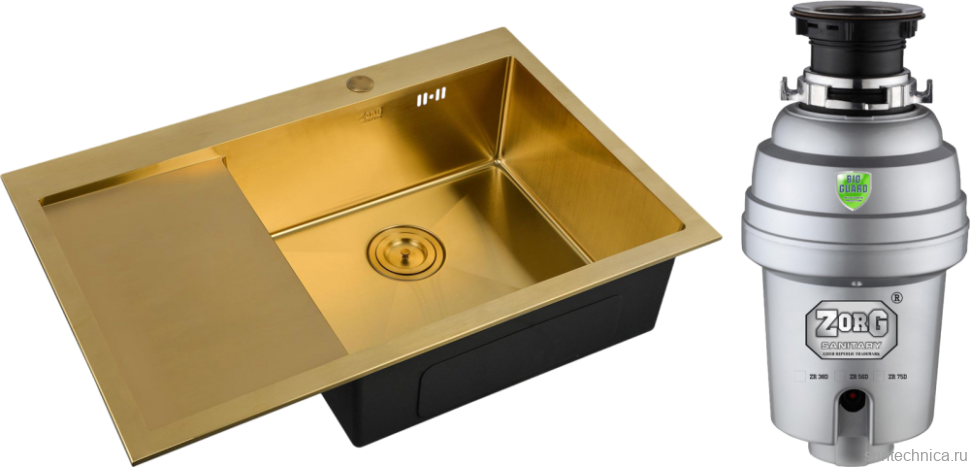 Комплект Мойка Zorg Inox PVD SZR-7851-R Bronze + Измельчитель Inox D
