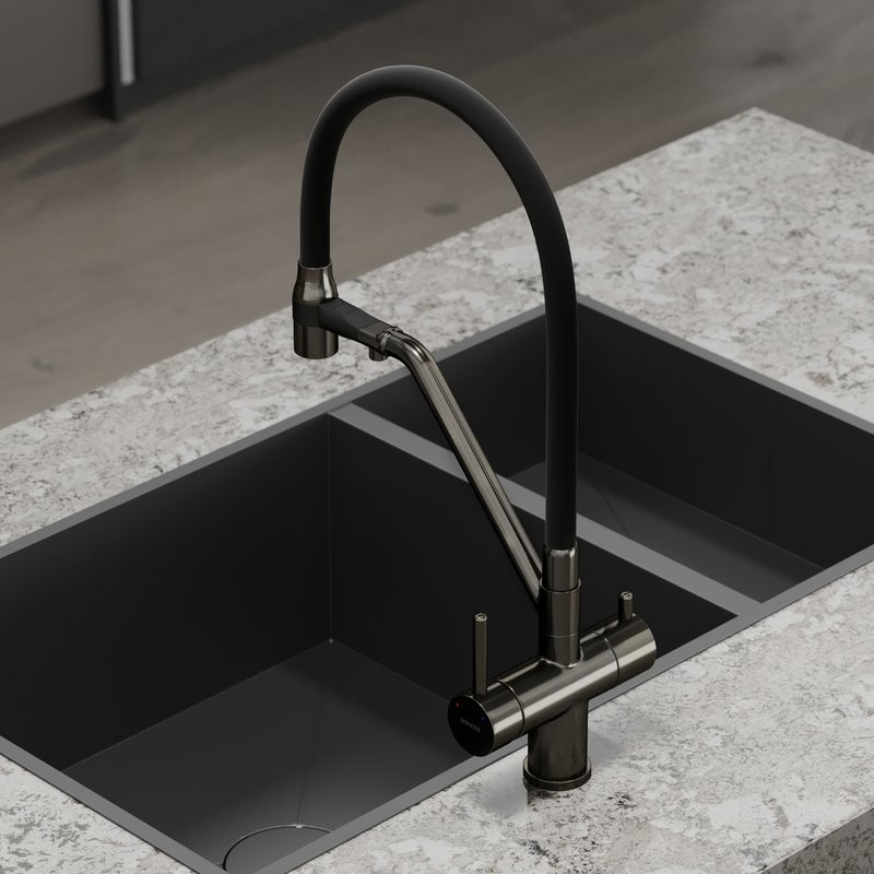 Смеситель для кухни Sancos Dora SC4003GG с гибким изливом, вороненая сталь