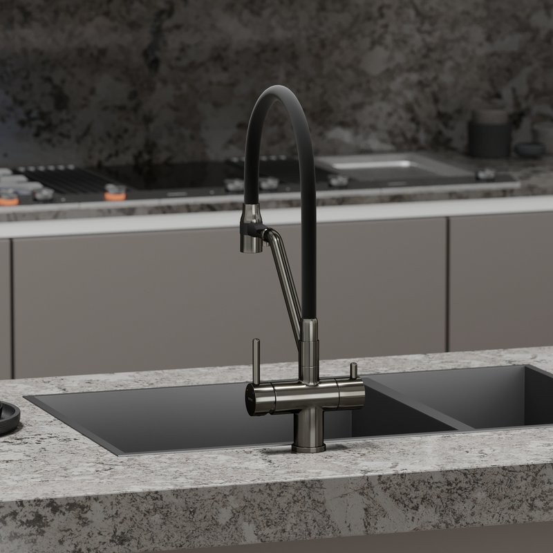 Смеситель для кухни Sancos Dora SC4003GG с гибким изливом, вороненая сталь