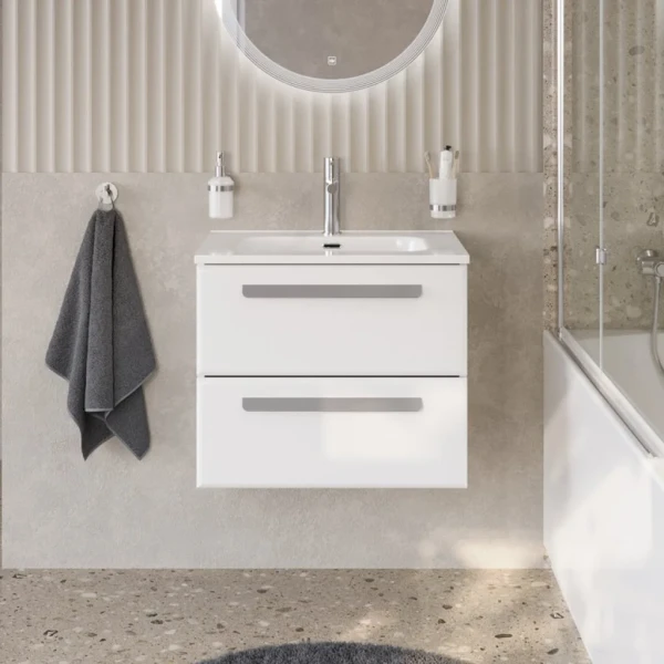 Тумба с раковиной Cezares Eco Cer-N 70 bianco lucido, раковина Duet 70, ручки серые