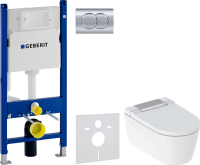 Комплект Умный унитаз Geberit AquaClean Sela 146.224.21.1 вставка глянцевый хром + Инсталляция Duofix Delta 458.149.21.1 с кнопкой смыва, хром + Звукоизоляция