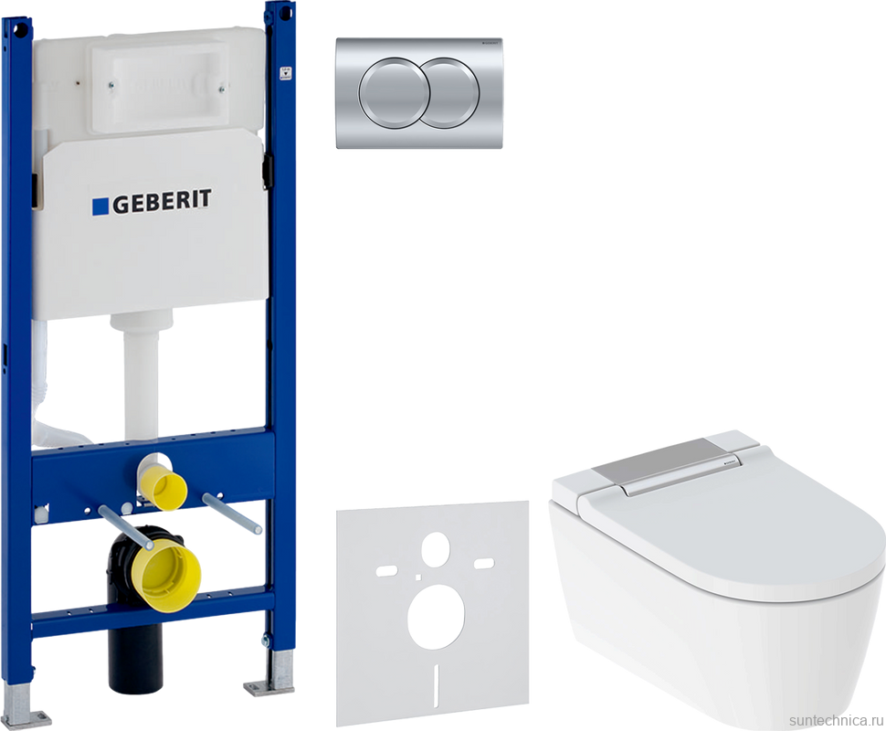 Комплект Умный унитаз Geberit AquaClean Sela 146.224.21.1 вставка глянцевый хром + Инсталляция Duofix Delta 458.149.21.1 с кнопкой смыва, хром + Звукоизоляция